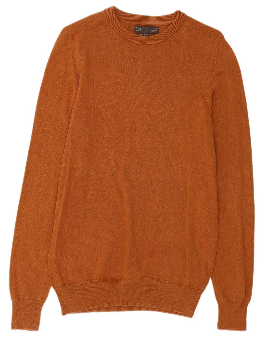 Marks & Spencer Herren-Pullover mit Rundhalsausschnitt, XS, braune Baumwolle