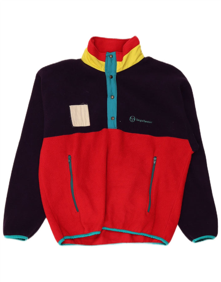 Sergio Tacchini Herren-Fleecepullover mit Knopfkragen, groß, rot, Farbblock