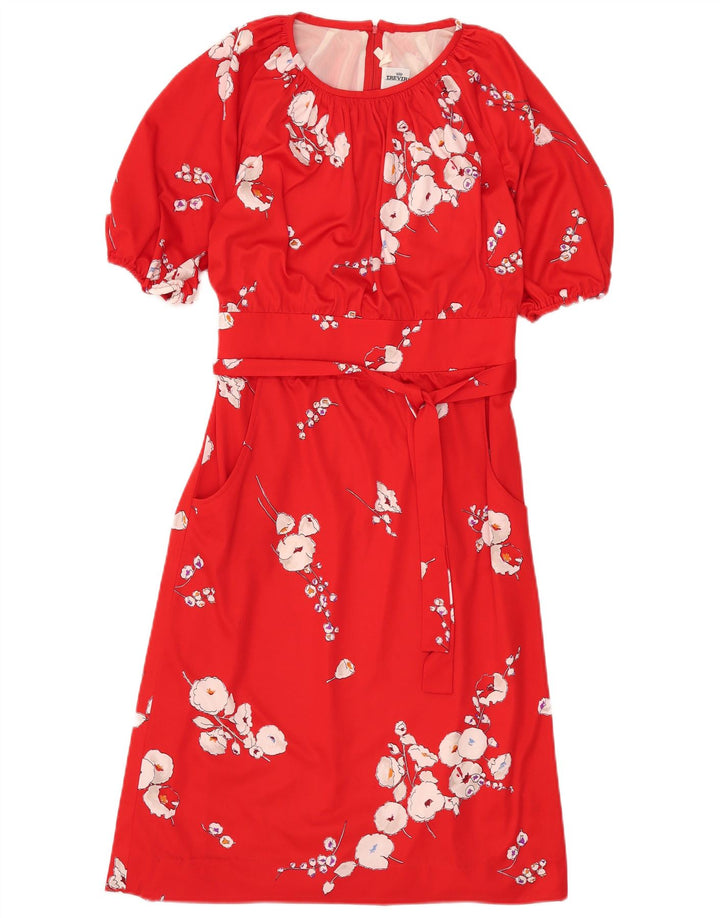 Trevira Damen-A-Linien-Kleid IT 40 Small Red Floral Polyester