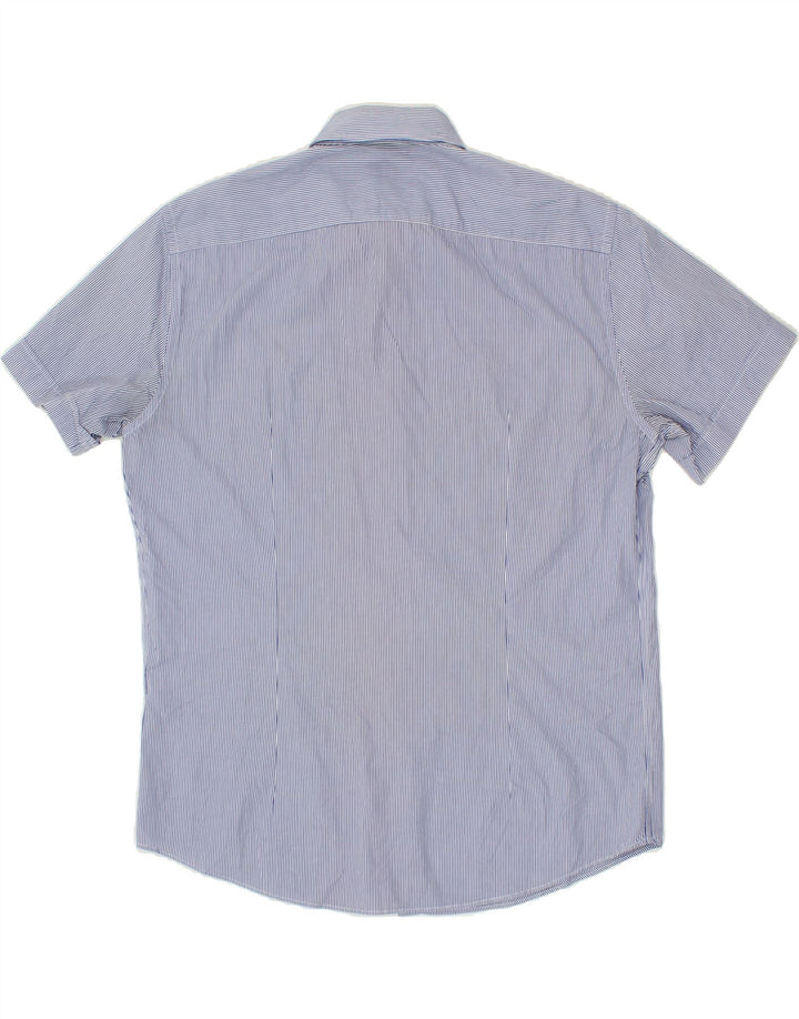 TRUSSARDI Mens Short Sleeve Shirt Size 43 Large Blue Pinstripe Vintage Trussardi and Second-Hand Trussardi from Messina Hembry 