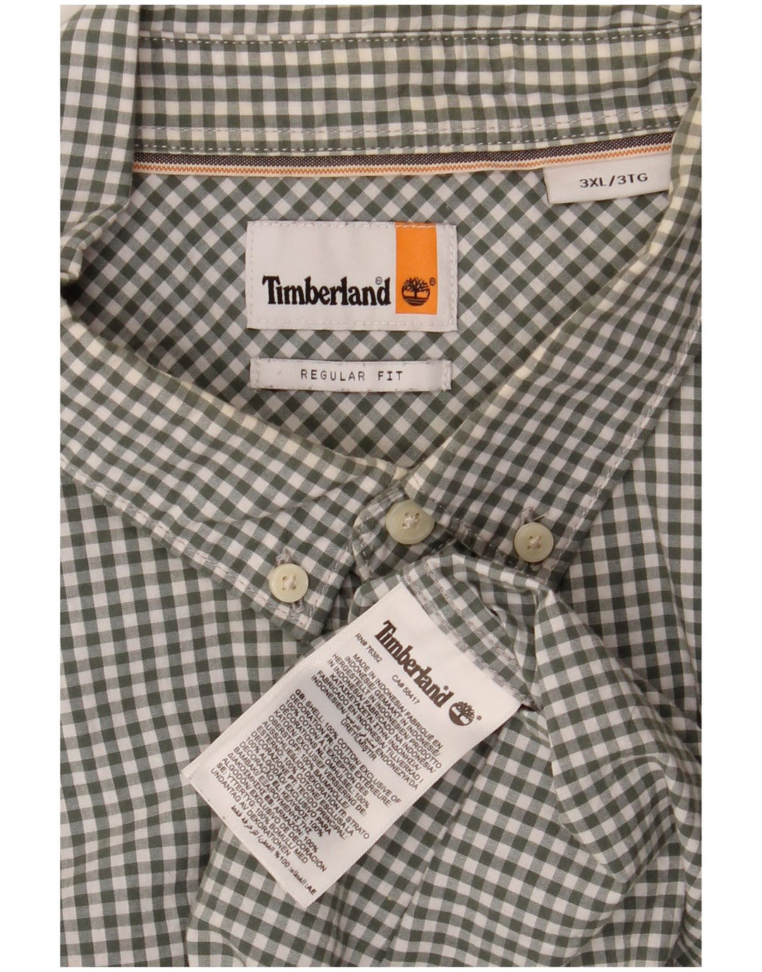 TIMBERLAND Herren-Hemd mit normaler Passform, 3XL, grüne Gingham-Baumwolle