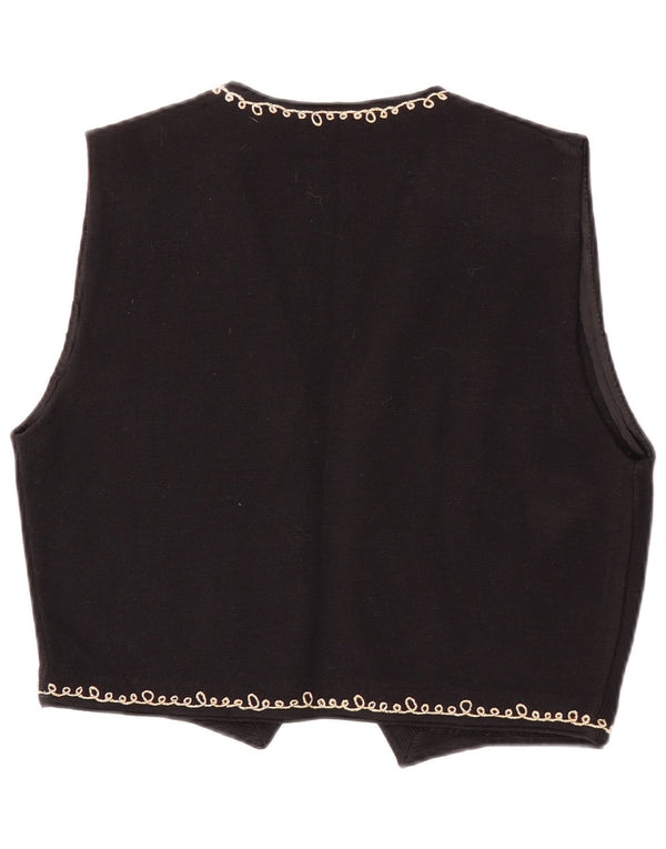 Vintage Damen Strickweste UK 14 Große schwarze geblümte Wolle