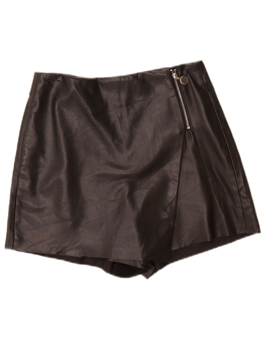 ZARA Damen-Freizeitshorts aus Kunstleder, Größe S, W26, Schwarz, Polyurethan