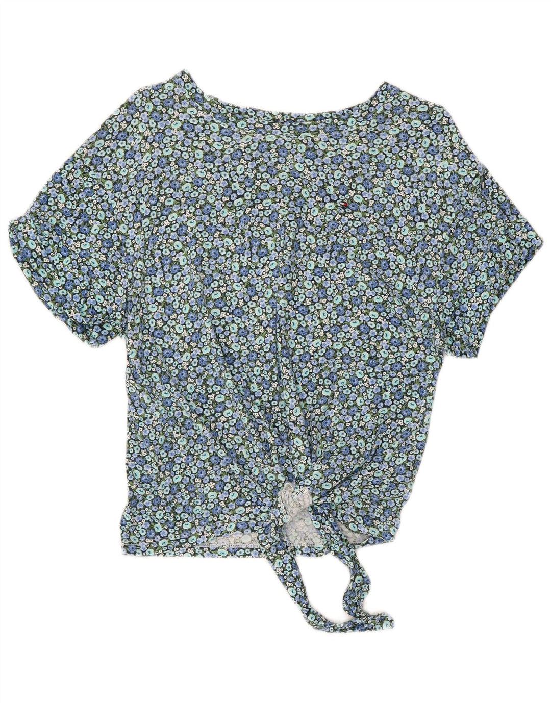 TOMMY HILFIGER Damen Crop Bluse Top UK 10 Small Blue Floral Cotton