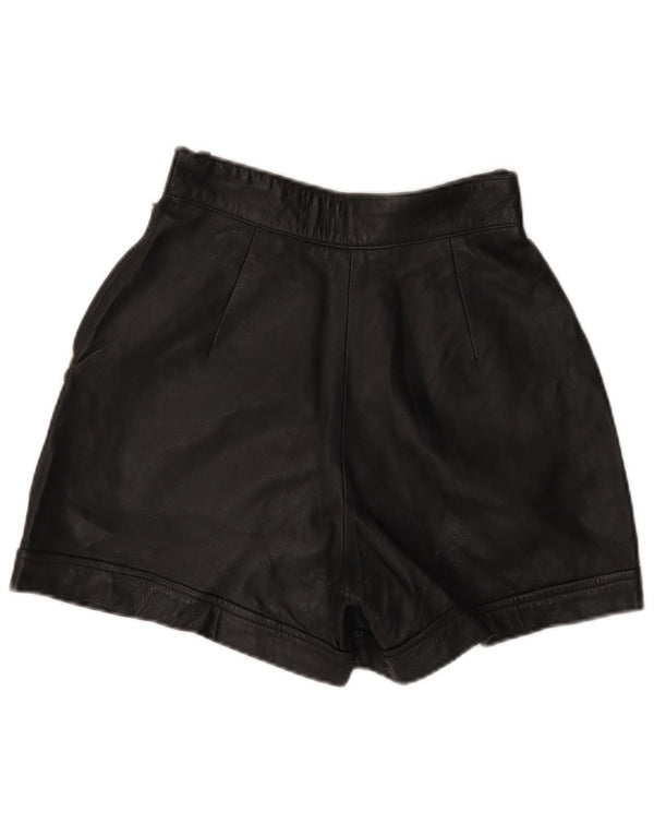 MISS JOY Damen-Ledershorts mit hoher Taille, EU 38, Mittel W25, schwarzes Leder