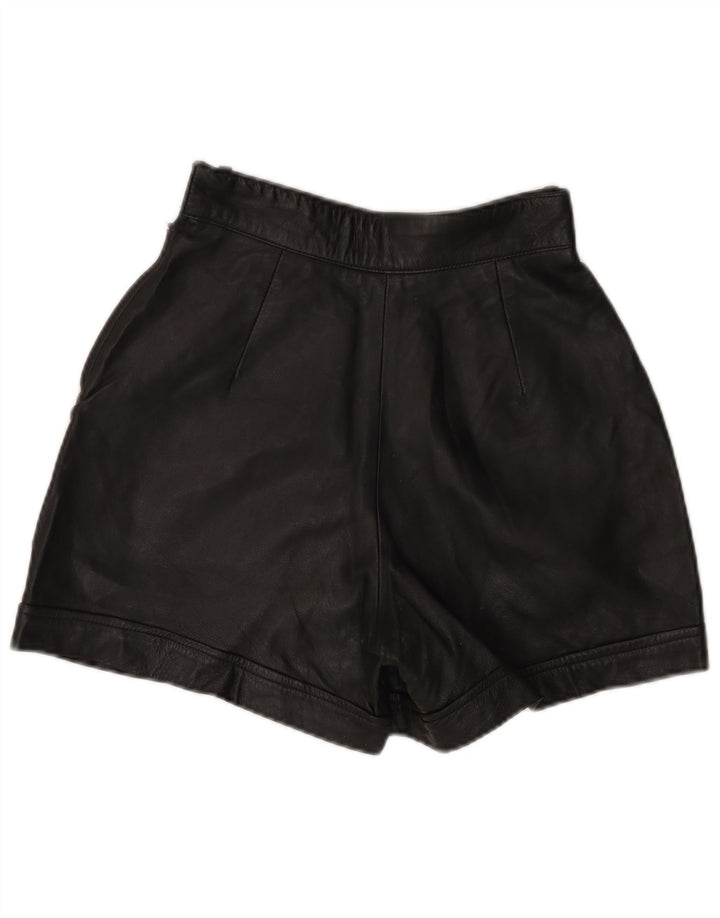 MISS JOY Damen-Ledershorts mit hoher Taille, EU 38, Mittel W25, schwarzes Leder