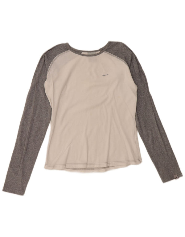 NIKE Damen Top Langarm UK 10/12 Mittelweiß Farbblock
