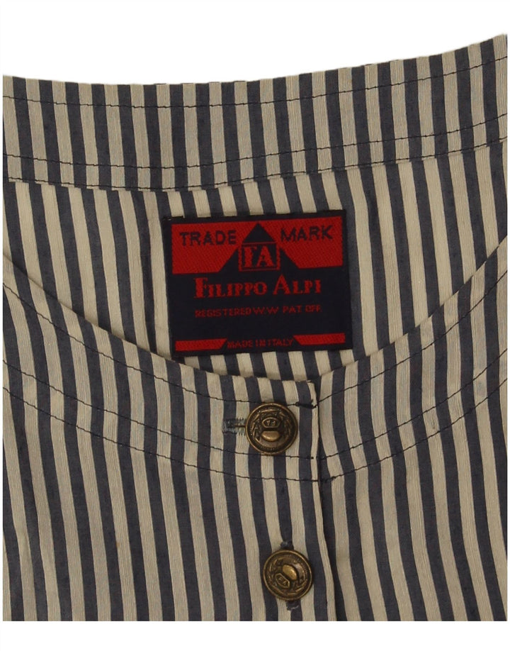 Vintage Damen Ärmelloses Blusentop UK 14 Mittelblau gestreift