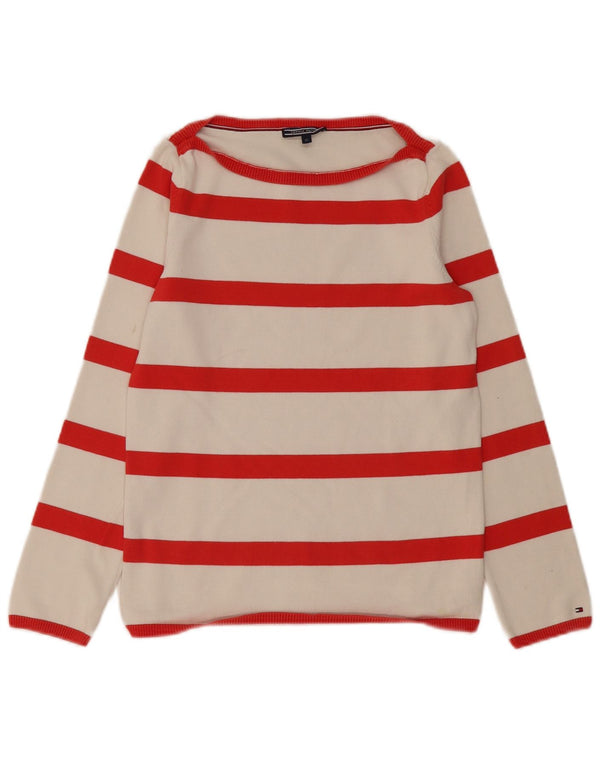Tommy Hilfiger Damen-Pullover mit U-Boot-Ausschnitt, Gr. 6, XS, weiß gestreift