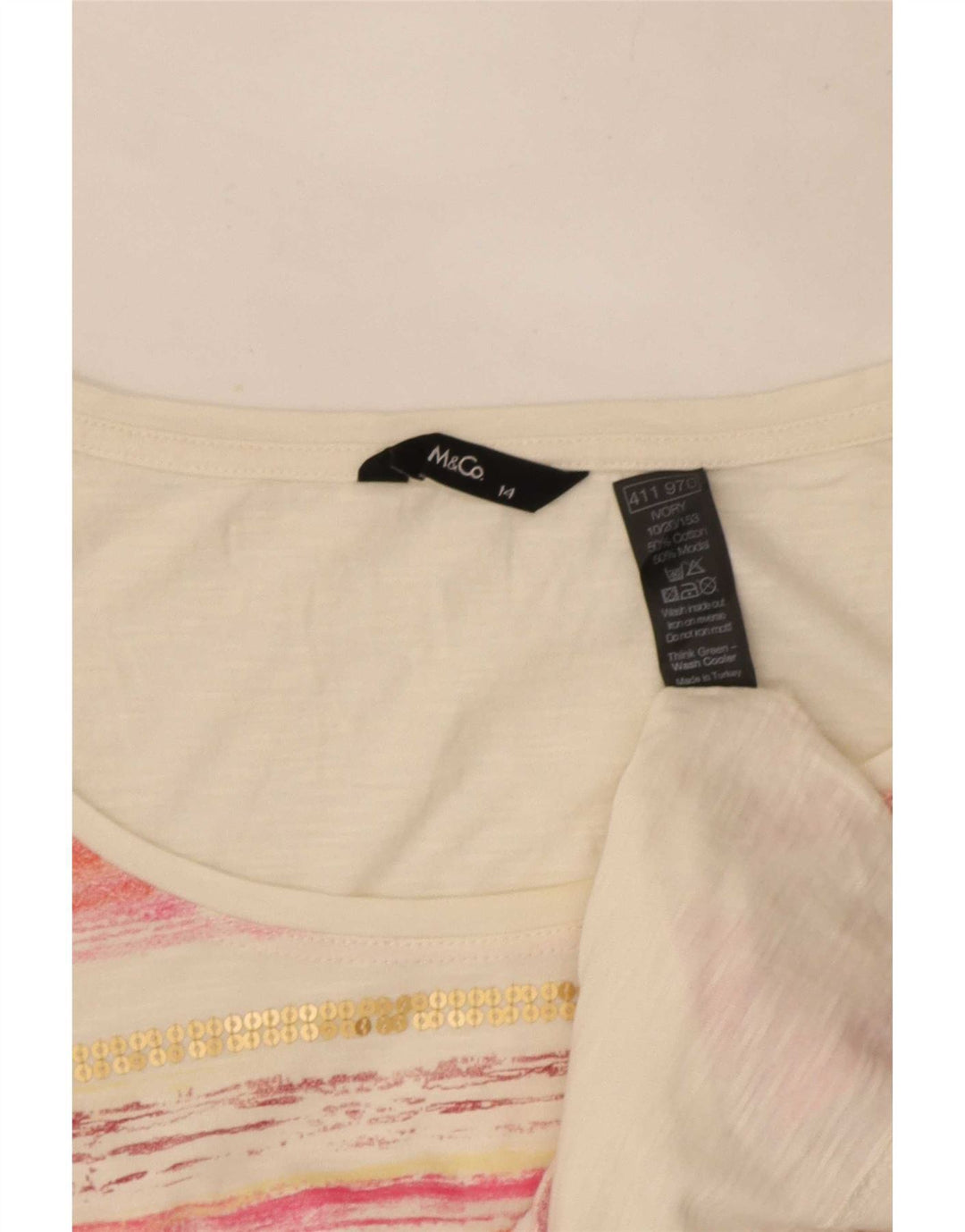 M&Co Damen T-Shirt Top UK 14 Mittelweiß gestreift aus Baumwolle