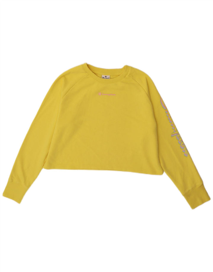 Champion Damen Crop Graphic Sweatshirt Pullover UK 14 Mittelgelb