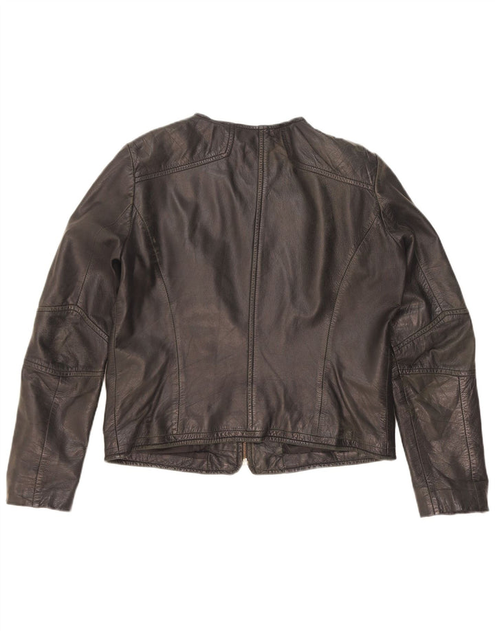 Mango Damen Crop Lederjacke UK 14 Großes schwarzes Leder