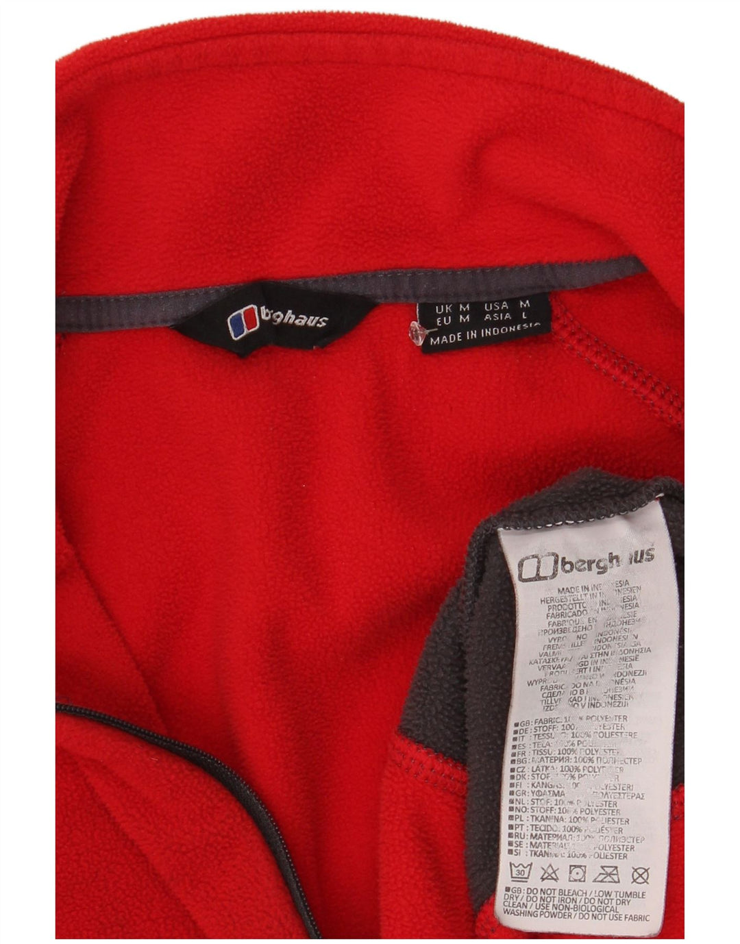 Berghaus Herren-Fleecepullover mit Reißverschluss am Hals, mittelrotes Farbblock-Polyester