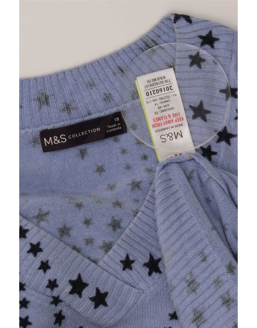 Marks & Spencer Damen-Pullover mit abstraktem Muster und V-Ausschnitt, Gr. 18, XL, Blau