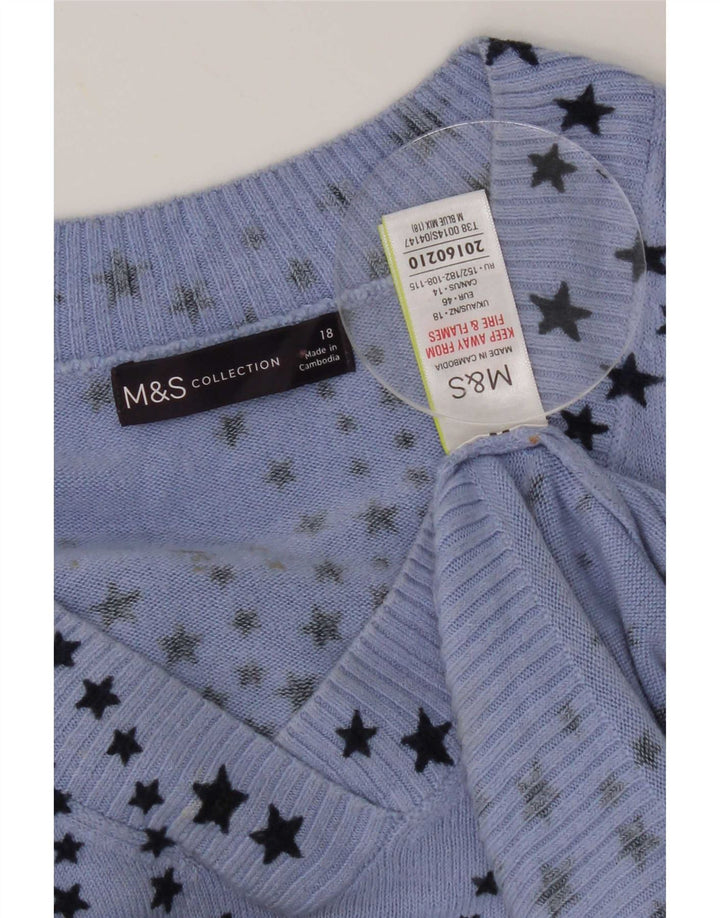 Marks & Spencer Damen-Pullover mit abstraktem Muster und V-Ausschnitt, Gr. 18, XL, Blau