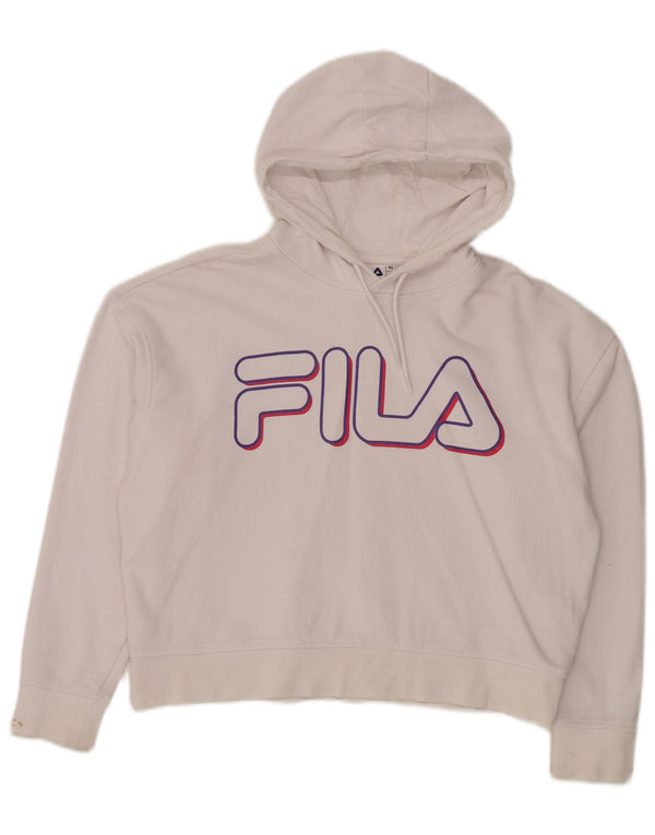FILA Damen Übergroßer grafischer Kapuzenpullover UK 6 XS Weiße Baumwolle