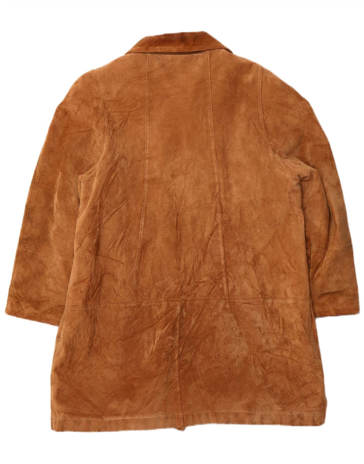 PRIVILEGI Womens Suede Overcoat IT 46 Large Brown Leather
