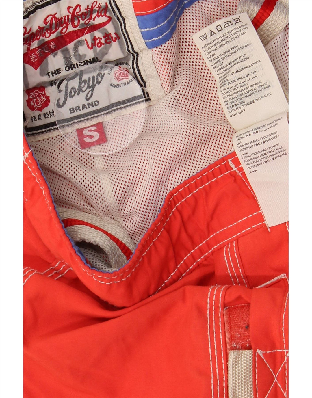 SUPERDRY Herren-Badeshorts mit Grafik, Größe S, Rot, Farbblock-Polyester