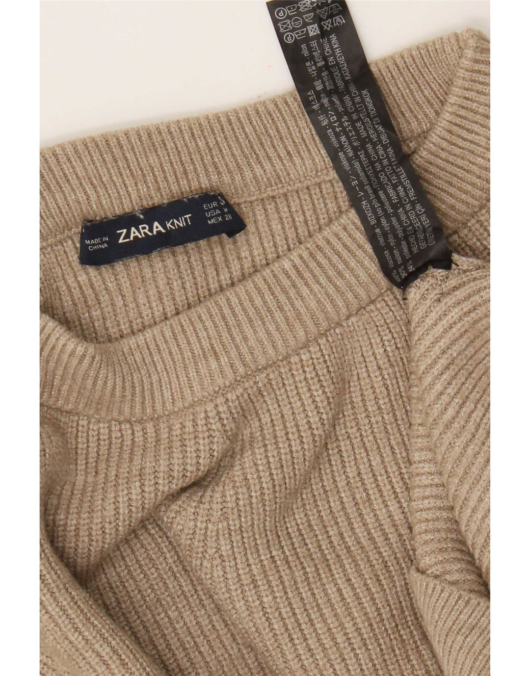 Zara Damen-Pullover, bauchfrei, übergroß, U-Boot-Ausschnitt, Gr. 14, Mittelbraun