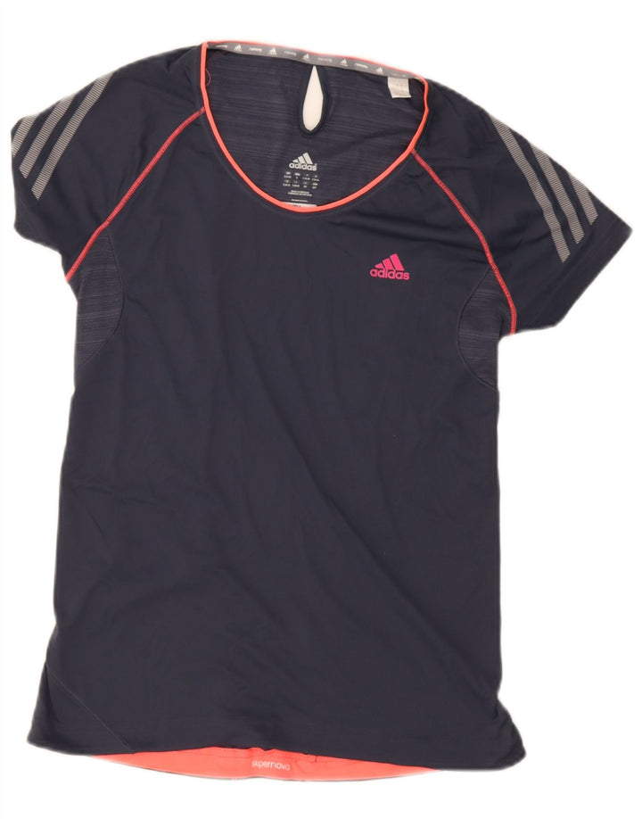 Adidas Damen Climalite T-Shirt Top UK 8/10 Small Marineblau Polyester