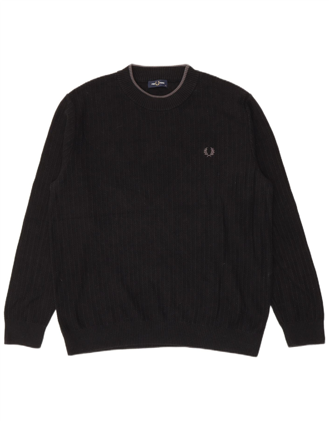 Fred Perry Herren-Pullover mit Rundhalsausschnitt, XL, schwarze Baumwolle