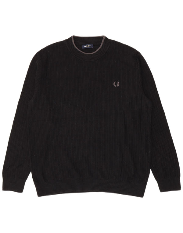 Fred Perry Herren-Pullover mit Rundhalsausschnitt, XL, schwarze Baumwolle