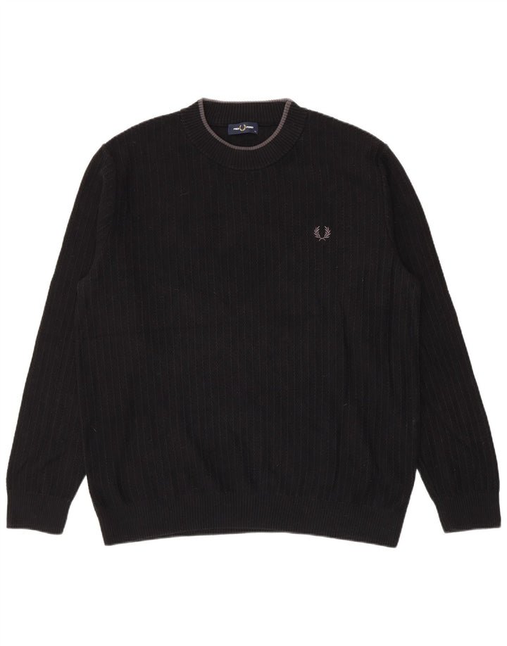 Fred Perry Herren-Pullover mit Rundhalsausschnitt, XL, schwarze Baumwolle