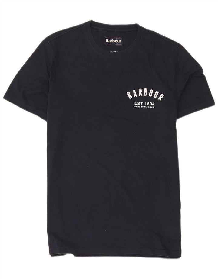Barbour Tailored Fit Grafik-T-Shirt-Oberteil für Herren aus mittelblauer Baumwolle