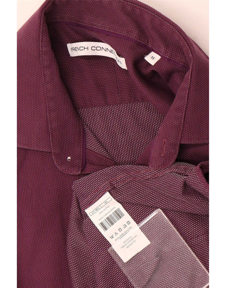French Connection Herrenhemd, Größe 15, mittelviolette gepunktete Baumwolle