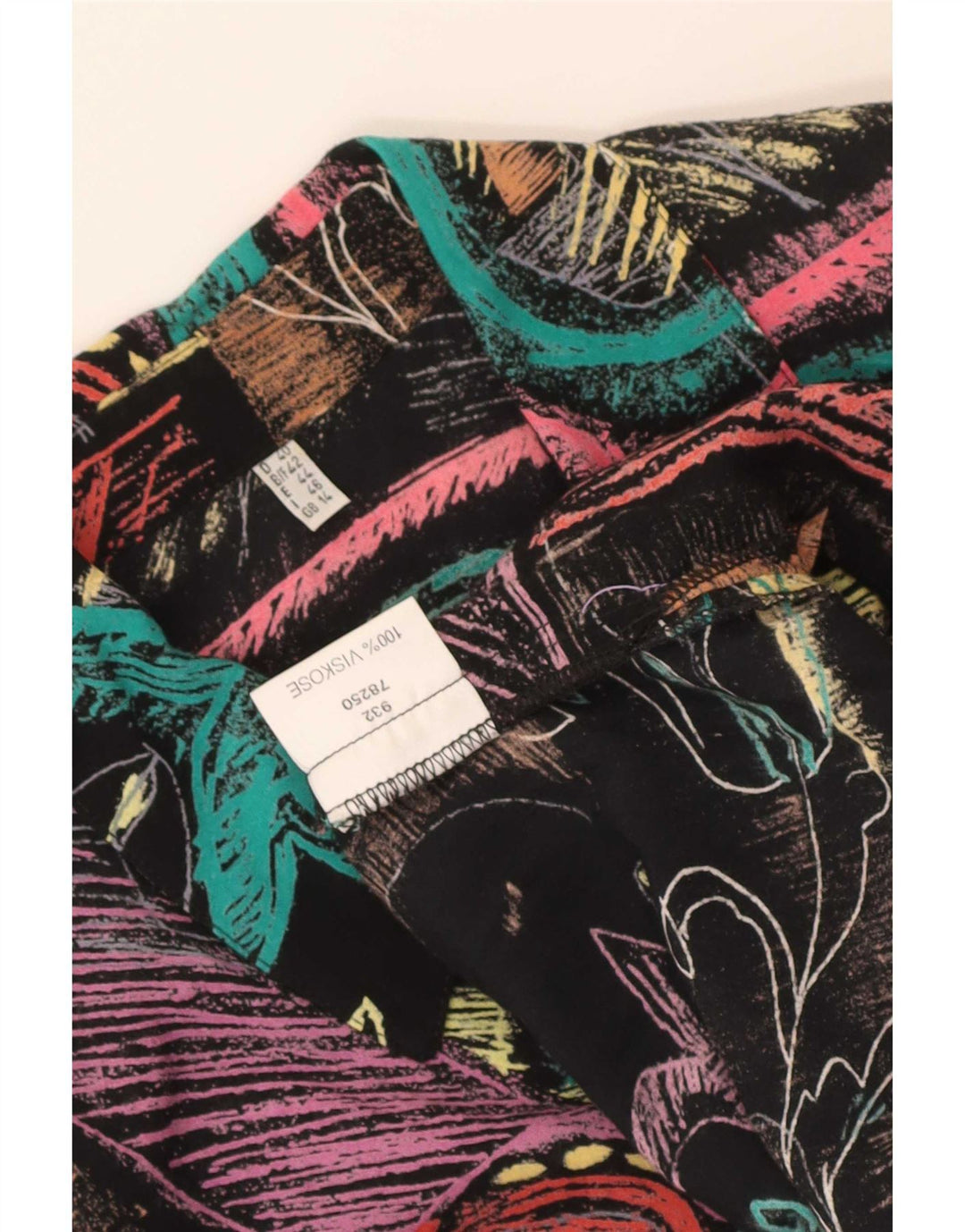 Vintage Damen Hemdbluse UK 14 Große bunte Patchwork-Viskose