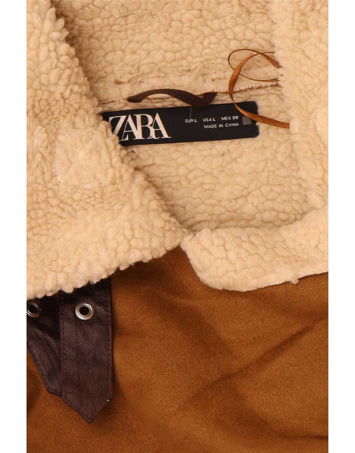 Zara Damen Sherpa Jacke UK 16 Large Braun Polyester
