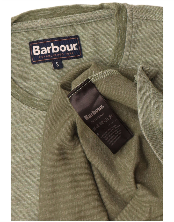 Barbour Herren-T-Shirt-Oberteil, klein, grün gefleckte Baumwolle