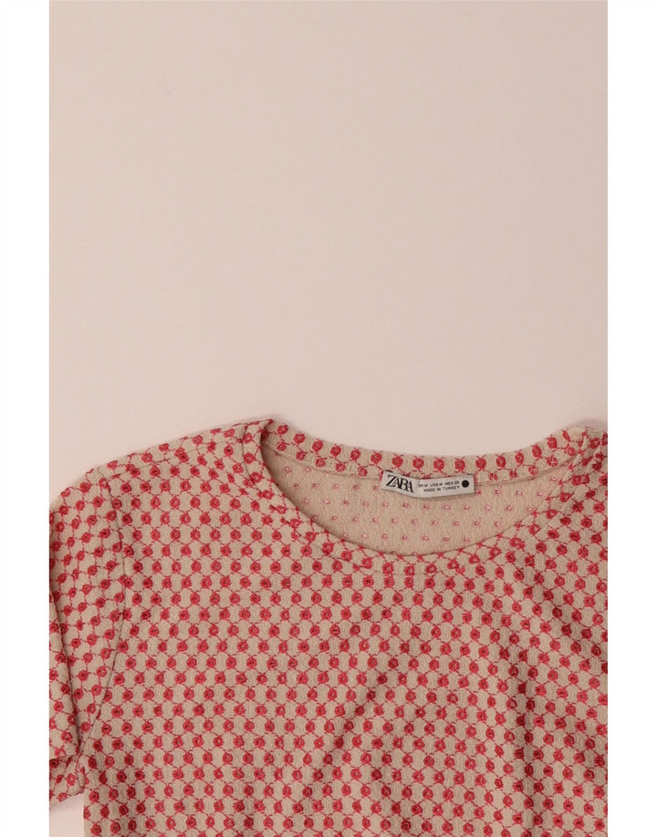 ZARA Womens Crop T-Shirt Top UK 12 Medium Pink Spotted