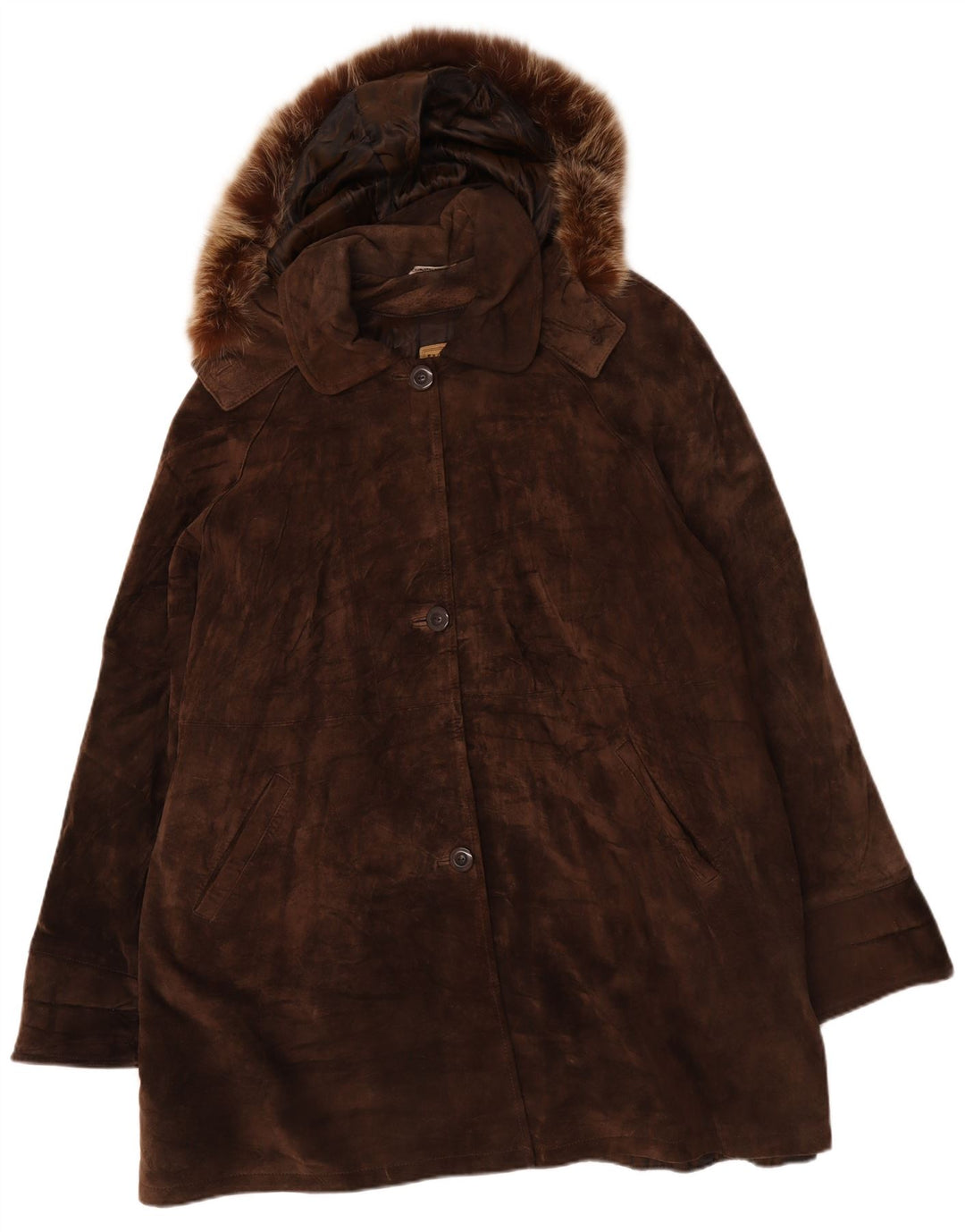 Privilegi Damen Übergroßer Wildledermantel mit Kapuze IT 48 XL Braunes Leder