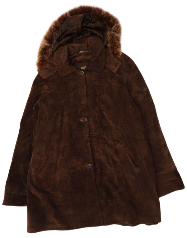 Privilegi Damen Übergroßer Wildledermantel mit Kapuze IT 48 XL Braunes Leder