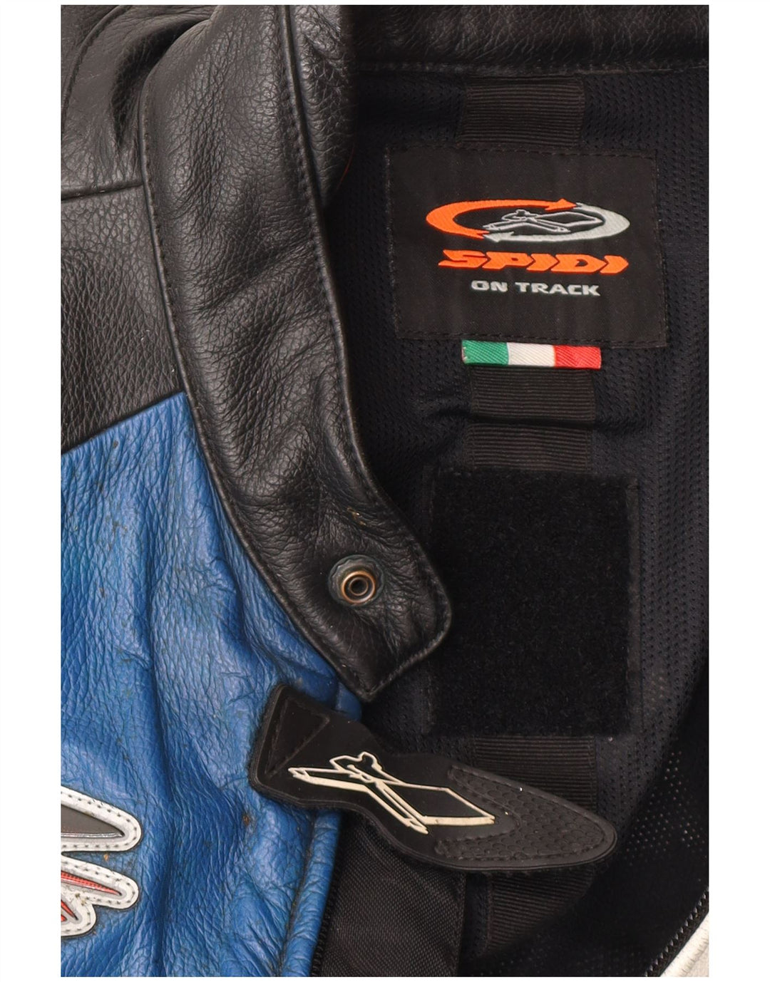 Spidi Herren-Leder-Racer-Jacke IT 54, großes schwarzes Colourblock-Leder