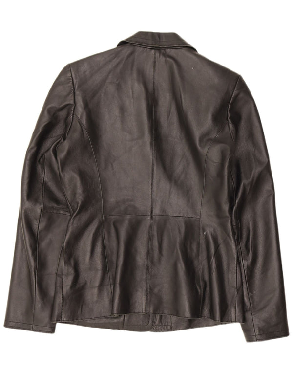 Cofi Damen 2-Knopf-Lederblazerjacke UK 12 Mittelschwarz