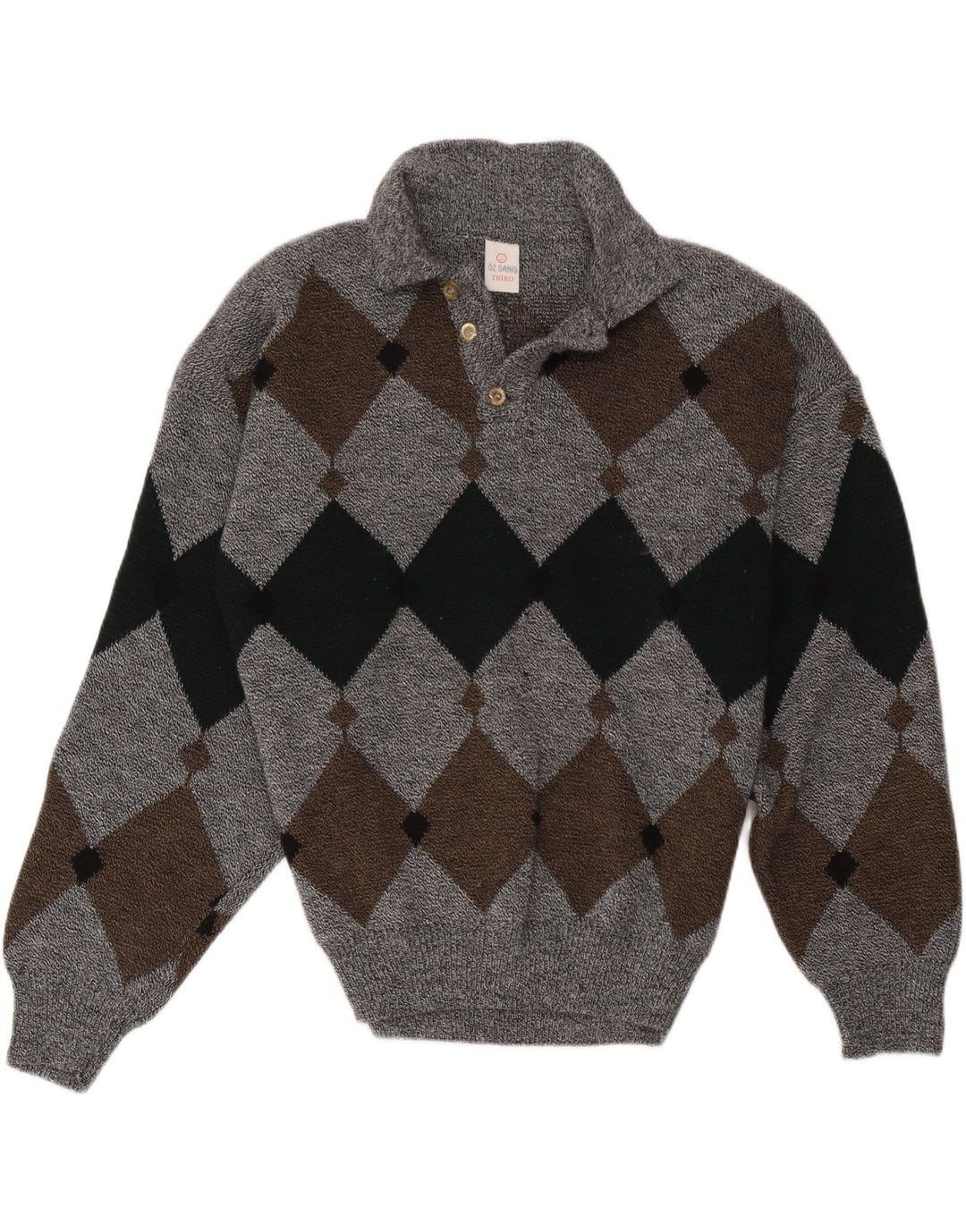 Vintage Herren Rollkragenpullover Pullover Groß Grau Argyle/Diamant