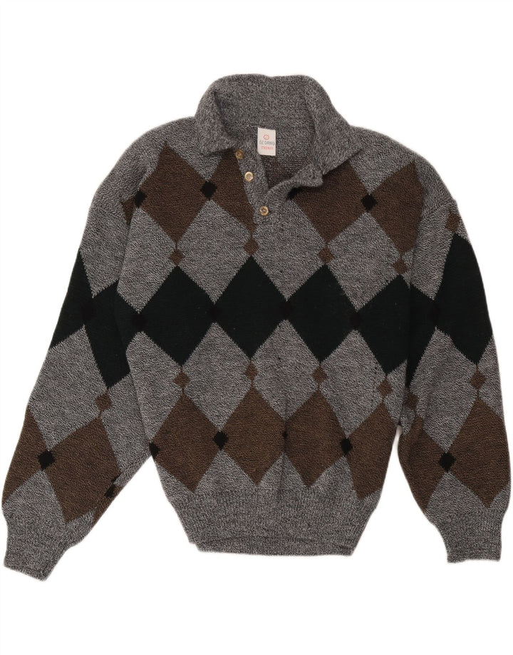 Vintage Herren Rollkragenpullover Pullover Groß Grau Argyle/Diamant