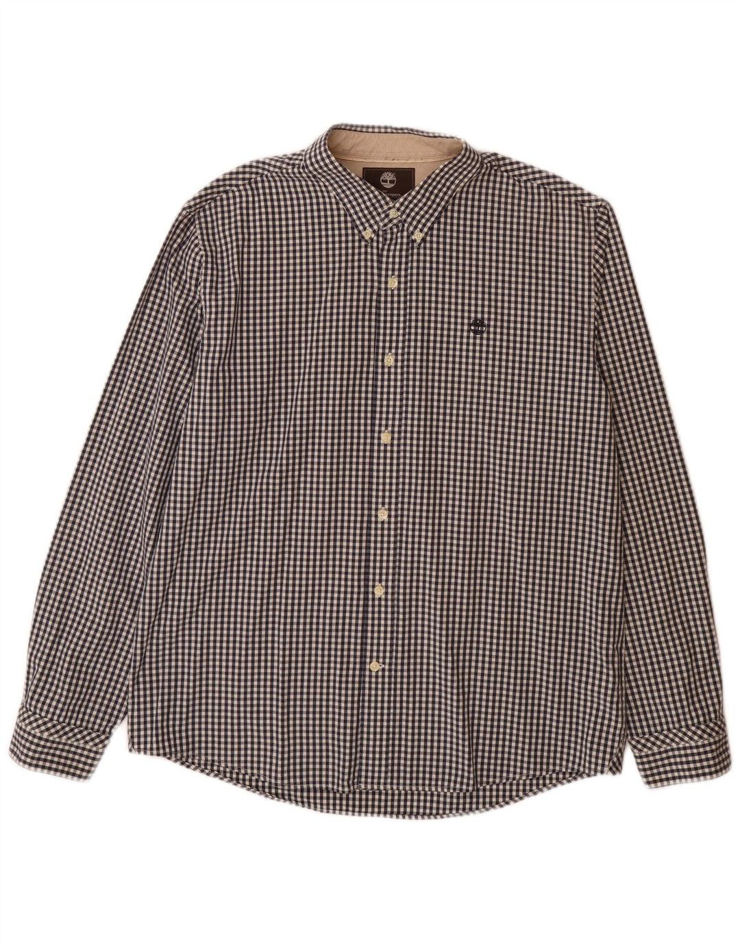 TIMBERLAND Mens Slim Fit Shirt XL Navy Blue Gingham Cotton