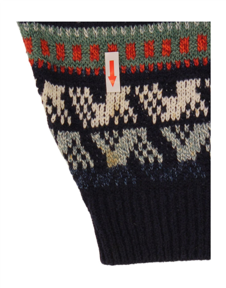 Marks & Spencer Herren-Pullover mit Rundhalsausschnitt, Größe L, Marineblau, Fair Isle-Muster