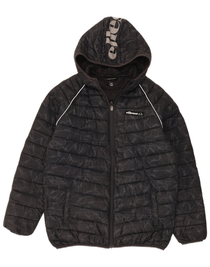 Ellesse Jungen-grafische wattierte Jacke, 12–13 Jahre, schwarzes geometrisches Polyester