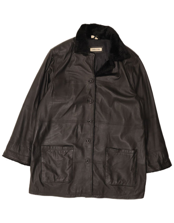 Vintage Damen Ledermantel UK 24 4XL Schwarzes Leder