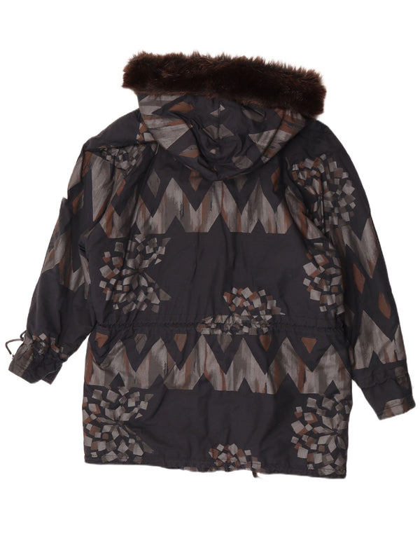 FUCHS & SCHMITT Wattierter Damenmantel mit Kapuze, UK 14, mittelgrau, geometrisch