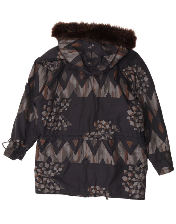 FUCHS & SCHMITT Wattierter Damenmantel mit Kapuze, UK 14, mittelgrau, geometrisch