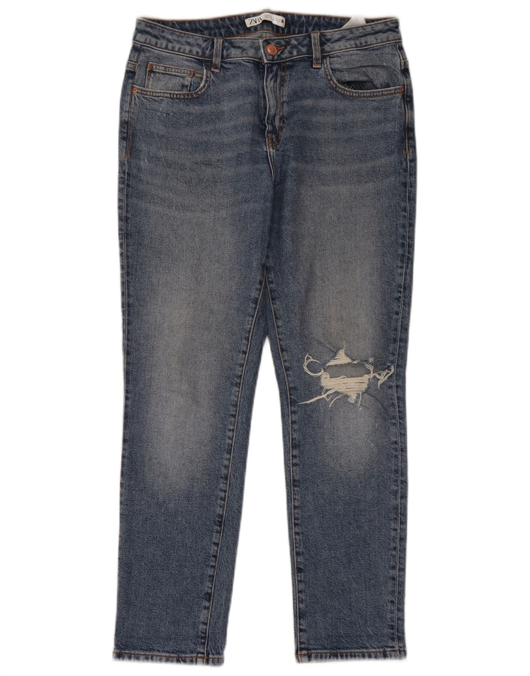 Zara Damen Distressed Slim Jeans EU 40 Medium W30 L28 Blaue Baumwolle