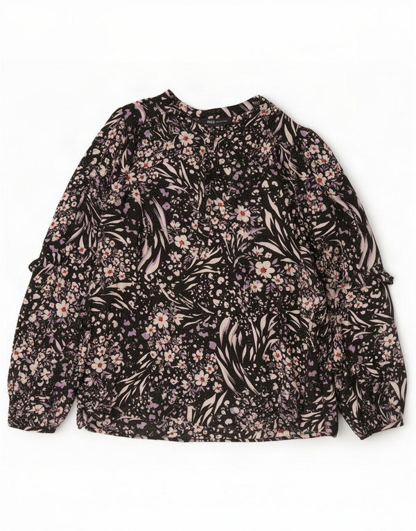 Marks & Spencer Damen-Blusenoberteil mit langen Ärmeln, Gr. 44, Größe L, Schwarz, Blumenmuster