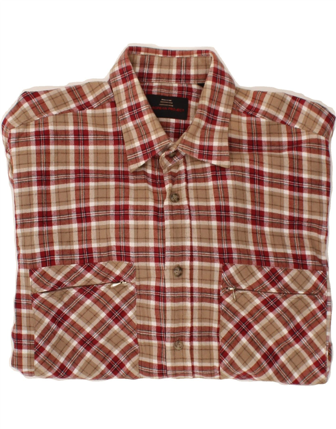 EUROPEAN PROJECT Mens Flannel Shirt Large Beige Check Cotton Vintage European Project and Second-Hand European Project from Messina Hembry 