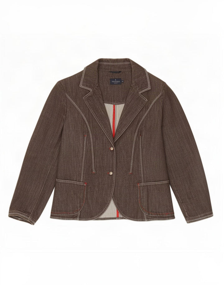 Trussardi Damen-Jeansblazer mit 2 Knöpfen, Größe IT 46, groß, braune Baumwolle