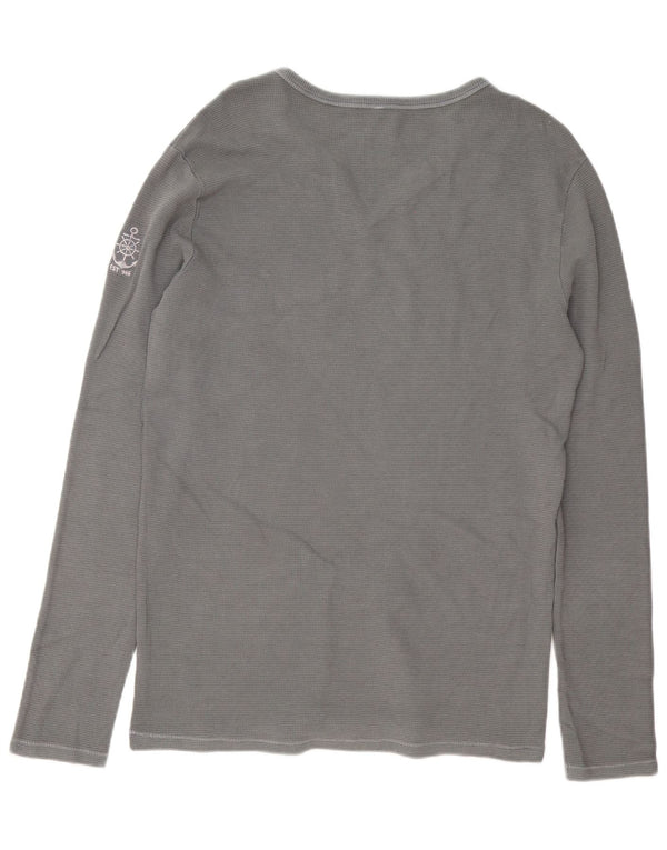 Benetton Herren-Oberteil, langärmelig, groß, aus grauer Baumwolle